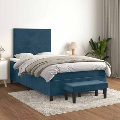 vidaXL - Boxspring - met - matras - fluweel - donkerblauw - 120x200 - cm