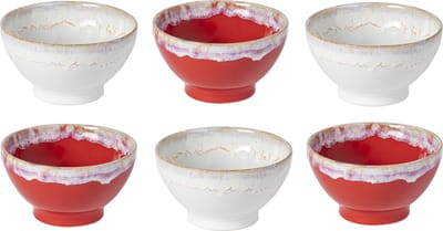 Costa Nova Grespresso kom set van 6 in Rood en Wit Made in Portugal met de hand 15 cm
