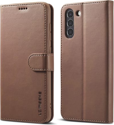 LC.IMEEKE Hoesje - Geschikt voor Samsung Galaxy S21 FE Hoesje - LC.IMEEKE Luxe Book Case - Donkerbruin