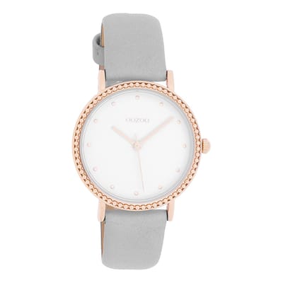 OOZOO Timepieces - Rosé goudkleurige horloge met steengrijze leren band - C10420