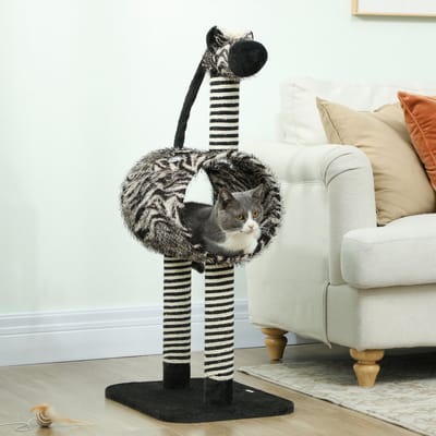REDOM - Kattenkrabpaal - pluche - met huisje - 48,5L x 35B x 93H cm Black