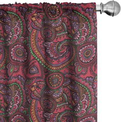 ABAKUHAUS – Paisley Raamdecoratie Set 2x75×175 cm – Donker Koraal Groen