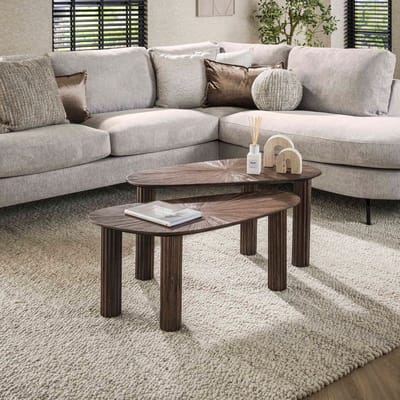 Fraaai - Rebecca salontafel set van 2 hoekvormig teak - bruin