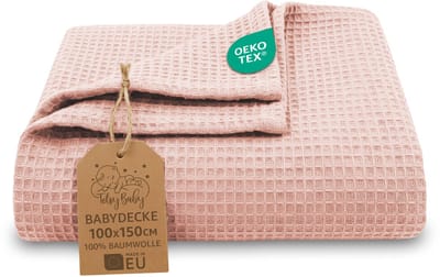 Wafeldeken Baby Hele Jaar 100x150 cm - babydeken katoen ademend licht kinderen tussenseizoen wafelpiqué – wiegdeken kinderwagen newborn zacht meisje jongen peuter Oeko-Tex Roze