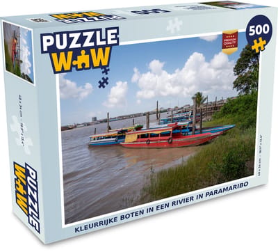 Puzzel Kleurrijke boten in een rivier in Paramaribo - Legpuzzel - Puzzel 500 stukjes