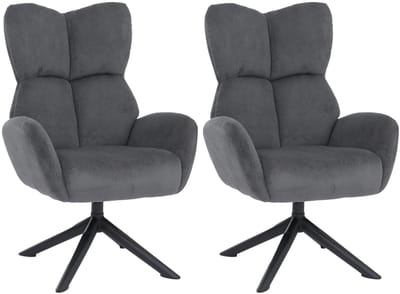 Set van 2 eetkamerstoelen MCW-Q54, relaxstoel, loungestoel, gestoffeerde stoel, draaibaar, metaal, corduroy (320 g/m²) ~ donkergrijs