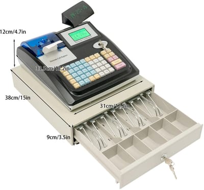 Velori Elektronische Kassa - Kassasysteem met Thermische Printer - Kassa met Geldlade - LED Display - 48 Toetsen - 10.000 PLU's - Zwart/Wit