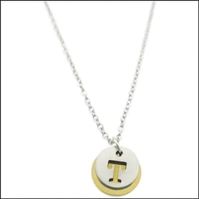 Aramat Jewels | Halskettingen | Stalen Initiaal Ketting met Ronde Letter Hanger – Gepersonaliseerde Ketting | T | |1,5mm | Staal | Volwassenen | Verkleurd niet
