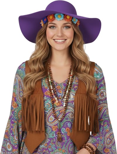 Hippie Flaphoed – Paars – Jaren 70 - Hippie & Flower Power - Unisex - Maat 59
