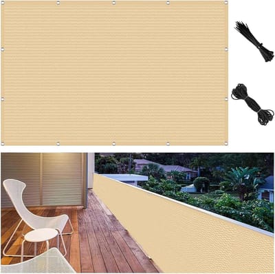 Tuinhek Balkonafdekking 135 x 735 cm Uv-Bestendig, Zonwering, Ademend, Scheurvast Tuinschermen Hoogte Omheining Schaduwnet met Kabelbinders, Koord, Oogjes Voor Tuinover, Zand geel