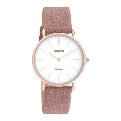 OOZOO Vintage series - rosé goudkleurige horloge met oud roze leren band - C20157 - Ø32