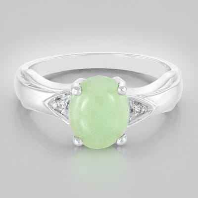 Cavill - Elegante Zilveren Damesring 925 Sterling Zilver - 0,84 ct Ovaal Chrysopraas - 0,018 ct Witte Topaas Pavé - Maat 17
