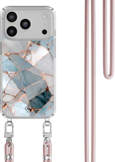 Casimoda® hoesje met rosegoud koord - Geschikt voor iPhone 17 Pro Max - Azure Geo - Afneembaar koord - TPU/polycarbonaat - Multi