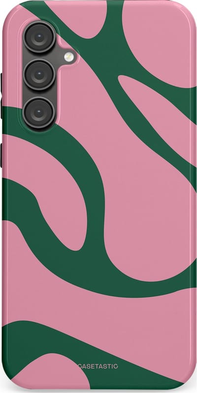 Casetastic hoesje geschikt voor Samsung Galaxy S23 FE - Dubbellaagse bescherming - Groen Roze Dansende Vormen - Fashion Case - Lichtroze Donkergroen