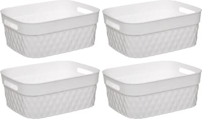 5Five Opbergmand/box van kunststof - 4x - wit - 21 x 27 x 11 cm - 5 liter