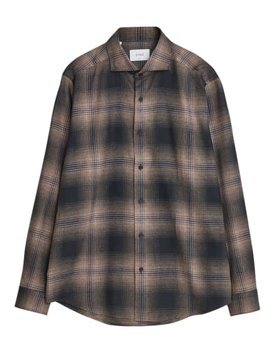 Eton Plaid Check Flannel Lange Mouw Overhemden Bruin 100015755