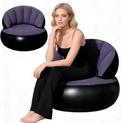 Opblaasbare sofa, 2-in-1 luchtbank, opblaasbaar met gevlokt oppervlak, waterdicht, draagbare stoel met pomp voor woonkamer, outdoor, camping, strand, reizen, bank, zitzak (donkerblauw)