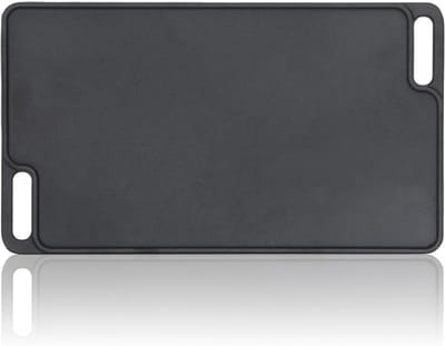 Famanu – Gietijzeren grillplaat - 40 x 23 cm - omkeerbaar - 5 mm - ingebakken - handgrepen - bakplaat voor gas- en houtskoolgrills