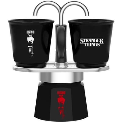 Cafetiere italienne - BIALETTI - Set Mini express - Collection Stranger Things - Avec 2 tasses thermosensibles - Noir / Rouge
