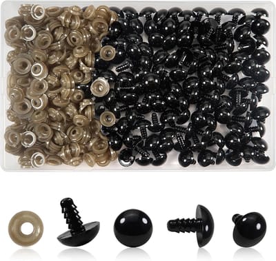 150 Stuks Veilige Ogen 18 mm, Zwarte Plastic Ogen met Wasjes voor Poppen, Amigurumi en Handwerken