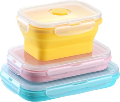 Solidchoice - Set van 3 Opvouwbare Siliconen Campingkommen met Deksel