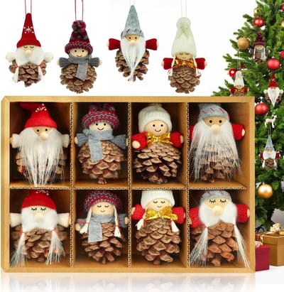 Dailygoods- Kerstkabouter set van 8 - Hangers voor kerstboomversiering - Vintage decoratie - Grappige kerstfiguren - Unieke kerstdecoratie - Schattige kabouters met hoeden - Kerstversiering