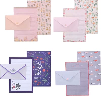 36-delig briefpapierset met 4 bloemenpatronen, inclusief 24 enveloppen voor brieven, uitnodigingen en bedankkaarten