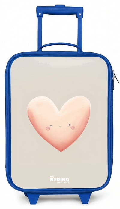 NoBoringSuitcases.com® - Kinderkoffer blauw - Kindertrolley jongen - Hart in pastel kleuren - Koffer kind lichtgewicht - Reiskoffer trolley voor kinderen - Koffertje met lichtgevende wieltjes - Rolkoffer