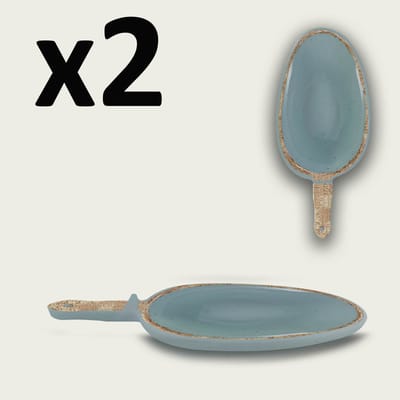 Arca TIERRA Grey - Set van 2 Melamine serveerborden met handvat 38x17x4cm – licht in gewicht – makkelijk stapelbaar – voor binnen en buiten