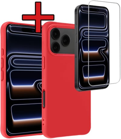 Hoesje - Met Screenprotector - Geschikt voor iPhone 17 Pro / 18 Pro - Sterk & Shockproof - Telefoon Hoes - Back Cover - Siliconen Case - Telefoonhoes - Rood