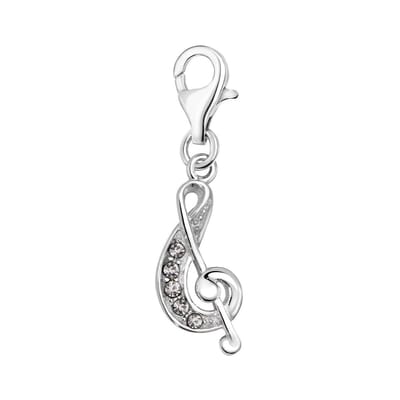 Quiges – 925 - Zilver – Charm - Bedel - Hanger - Muzieksleutel - met – sterling - zilver - karabijnslot - geschikt - voor -Bedelarmband HC056