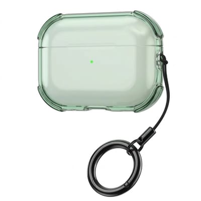 Groen transparant hoesje voor oordopjes met sleutelring – schokbestendige beschermhoes geschikt voor AirPods Pro 3
