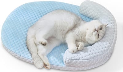 Verkoelende huisdiermat met U-vormig hoofdkussen, wasbaar kattenbed voor honden en katten, 65 x 50 cm, ideaal voor warme dagen en comfort