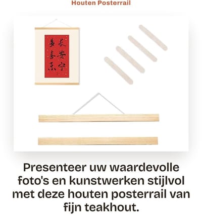 Dailygoods- Houten Posterrail 31 cm - A3-posterlijst - Fotolijst - Teakhout - 4 Verpakkingen - Eenvoudig te Monteren