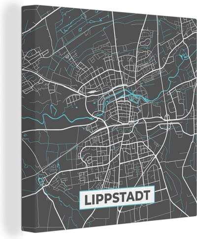 Canvas Schilderij Duitsland – Blauw – Lippstadt – Stadskaart – Kaart – Plattegrond - 20x20 cm - Wanddecoratie