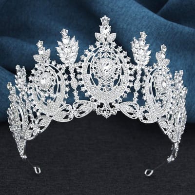 AB Kristal Pageant Miss Bruids Kroon Vintage Barok Strass Grote Tiara Bruiloft Hoofddeksel voor Feest Sieraden Haaraccessoires gray