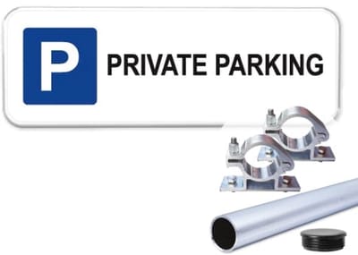 Private parking bord - Weerbestendig Aluminium - 40x15 cm - Bevestiging: Met paal 120 cm + paalbeugels + paaldop