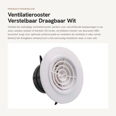 Dailygoods- Ventilatierooster rond - Verstelbaar - ABS-kunststof - Draagbaar - Voor airconditioning - Wandventilatie - Luchtrooster
