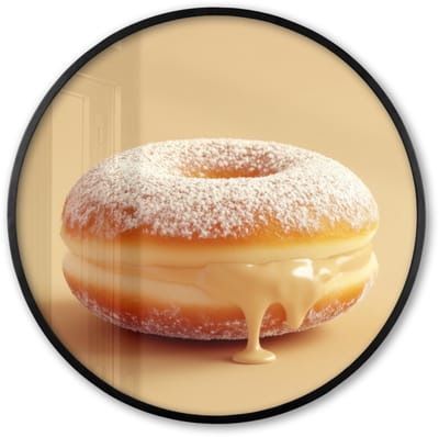 Poster in lijst Rond - Fotolijst 60x60 cm - Posters - Donut - Romig - Poedersuiker - Beige - Ronde posterlijst zwart - Decoratie - Wanddecoratie woonkamer - Muurdecoratie slaapkamer