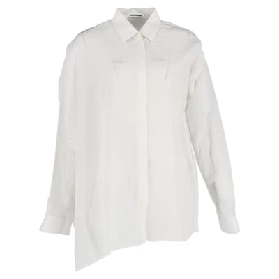 Asymmetrisch overhemd met knoopsluiting van Jil Sander in wit linnen.