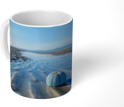 Mok - Koffiemok - Strand - Schild - Water - Blauw - Mokken - 350 ML - Beker - Koffiemokken - Theemok