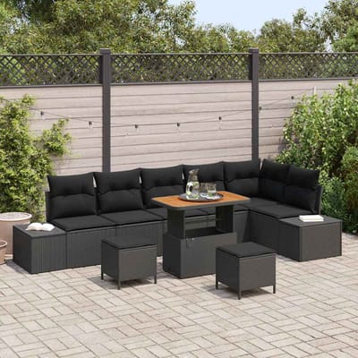 vidaXL - Tuinbank - Set - 9 - st - 8-Aantal - zitplaatsen - Zwart - Poly - rattan