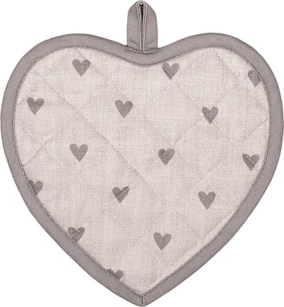Clayre & Eef Pannenlap 20x20 cm Beige Grijs Katoen Hartjes