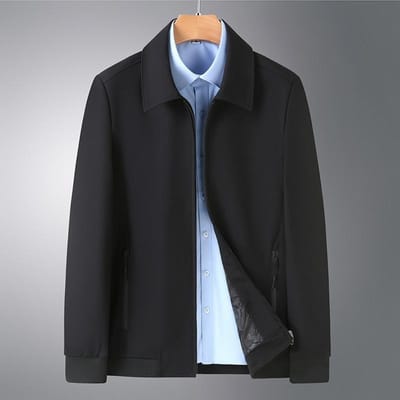 Herenjas Lente en Herfst Nieuwe Zakelijk Casual Effen Kleur Revers Middelbare Leeftijd Leiderschap Executive Jas Jas 195 zwart