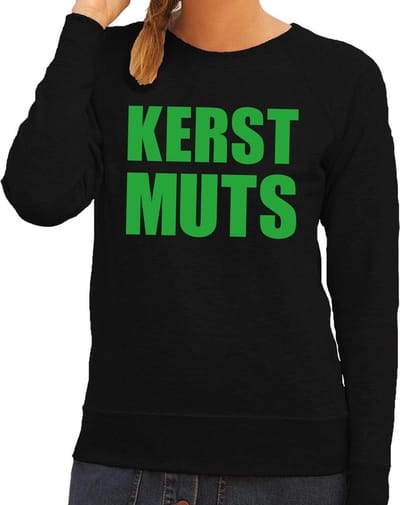 Bellatio Decorations Foute kersttrui - sweater - Kerst Muts - zwart - voor dames - Kersttruien XS