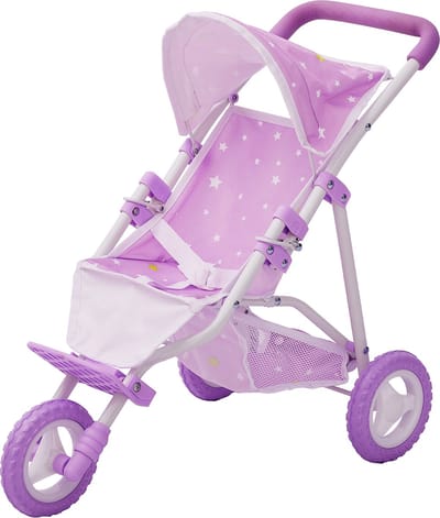Teamson Kids Poppenwagen Voor Babypoppen - Accessoires Voor Poppen - Purper/Sterren