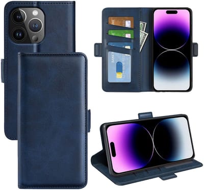 MobyDefend Hoesje - Geschikt voor iPhone 15 Pro - Luxe Wallet Book Case (Sluiting Zijkant) - Blauw