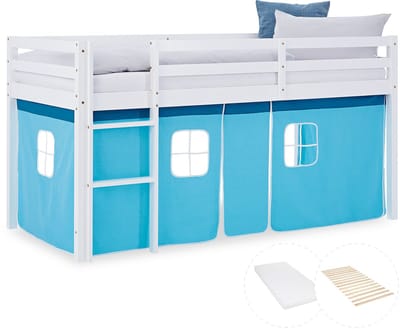 Homestyle4u Hoogslaper - 90x200 cm - Blauw - met lattenbodem en matras