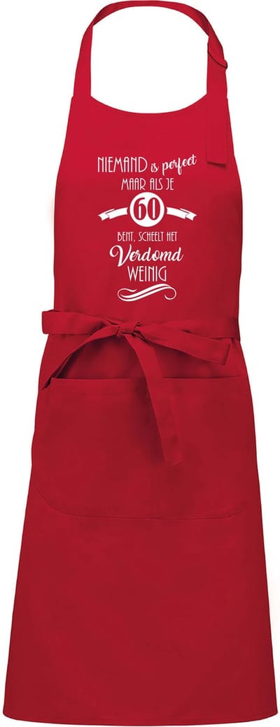 Cadeauschort - Tekstschort - Keukenschort - BBQ schort - verjaardag - vaderdag - moederdag - Niemand is perfect - 60 jaar - rood