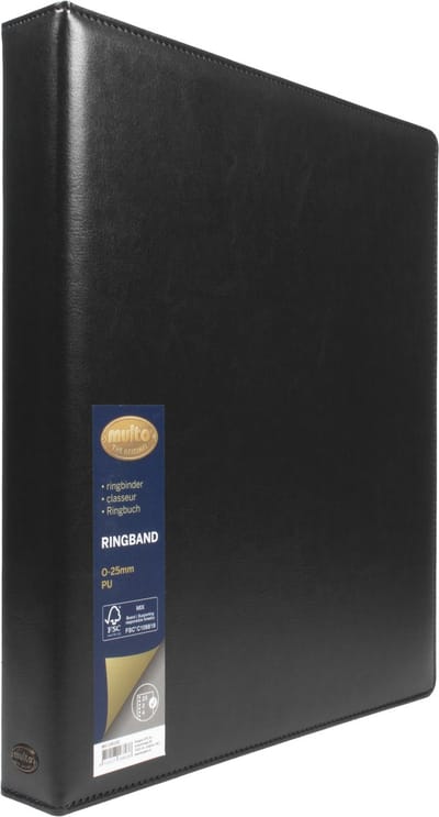 Multo ringband Hannibal - formaat A4 - 23-ring - 25mm ringhoogte - kunstleder - zwart